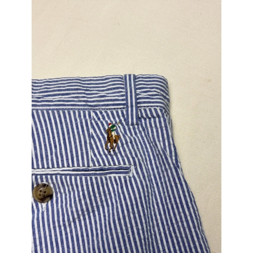 Polo Ralph Lauren Mens 36X9 Seersucker Shorts Blue White Striped Stretch Classic